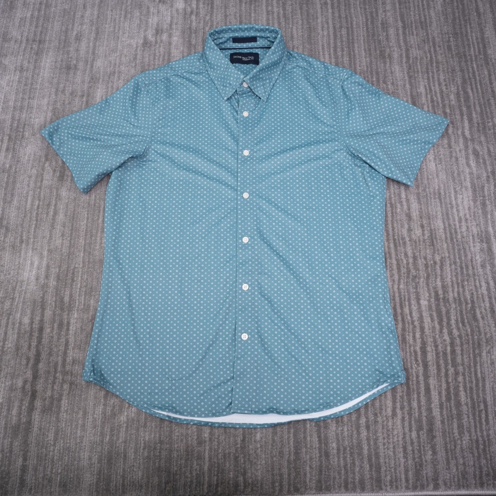 Jachs New York Button Up Shirt Mens M Blue Excellent Short Sleeve Geometric